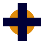 Polar Sun Logo - black Greek Cross with a yellow Sun background